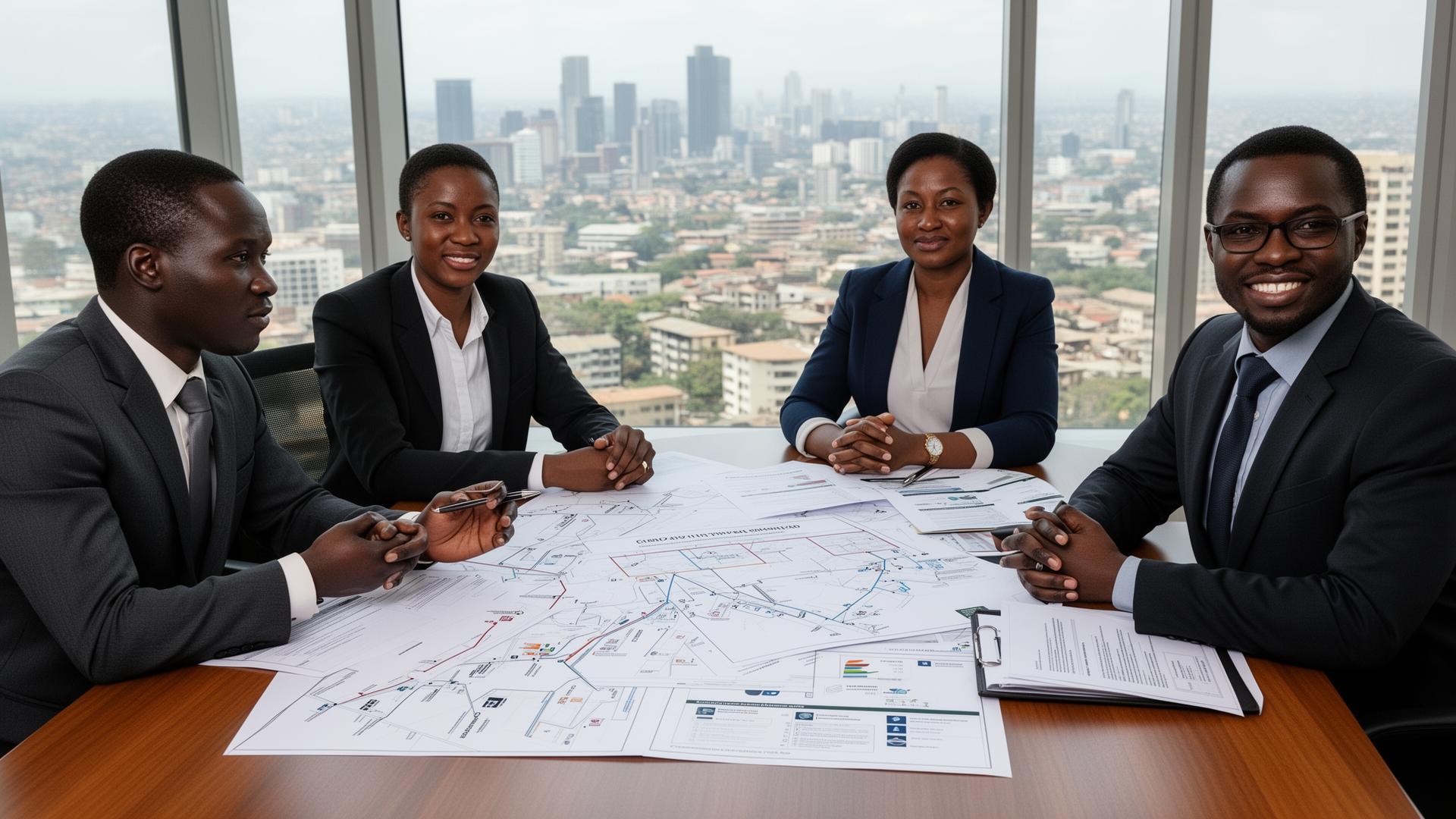 Kenyan business team reviewing supply chain documents