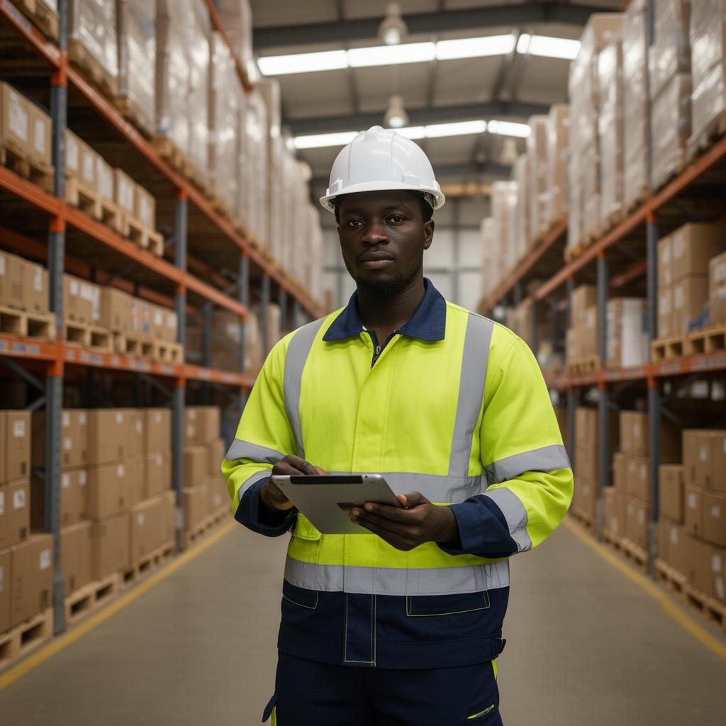 Kenyan logistics worker in a warehouse